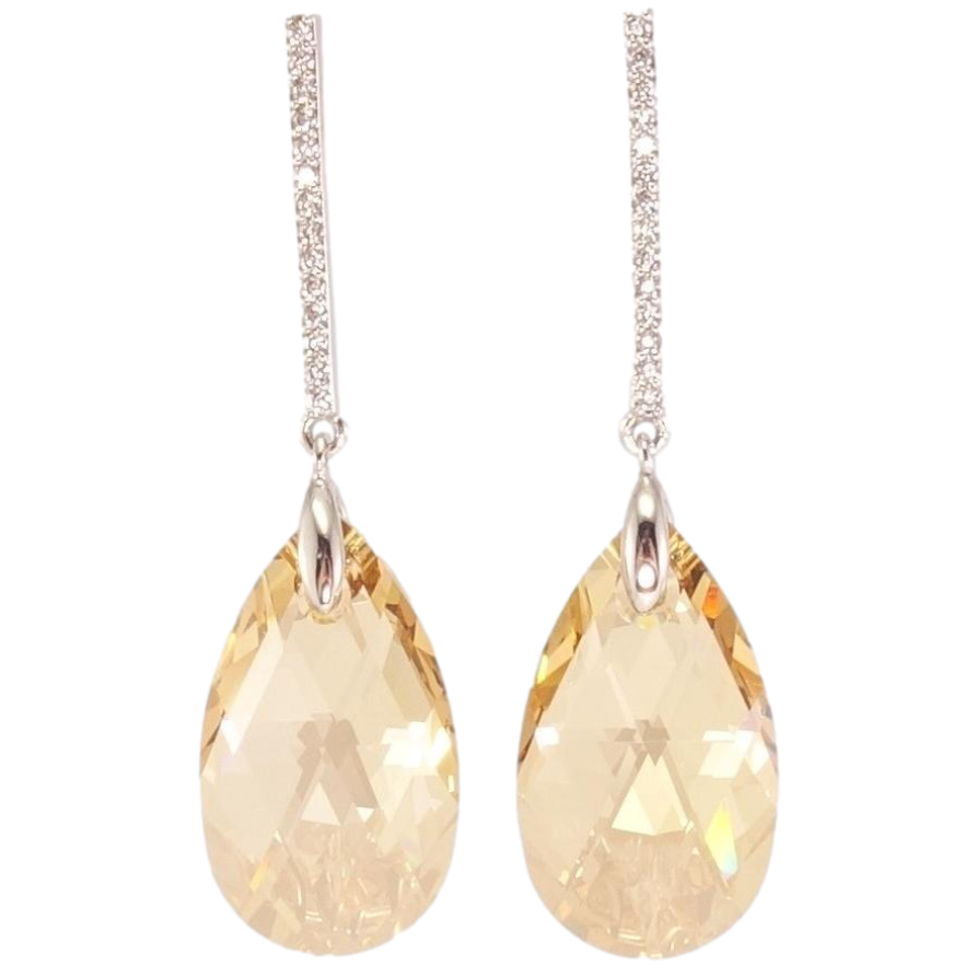 Сережки Xuping колір Родій з кристалами Swarovski пусети Кристал Light Topaz з доріжкою фото №1 Сережки Xuping колір Родій з кристалами Swarovski пусети Кристал Light Topaz з доріжкою фото №1