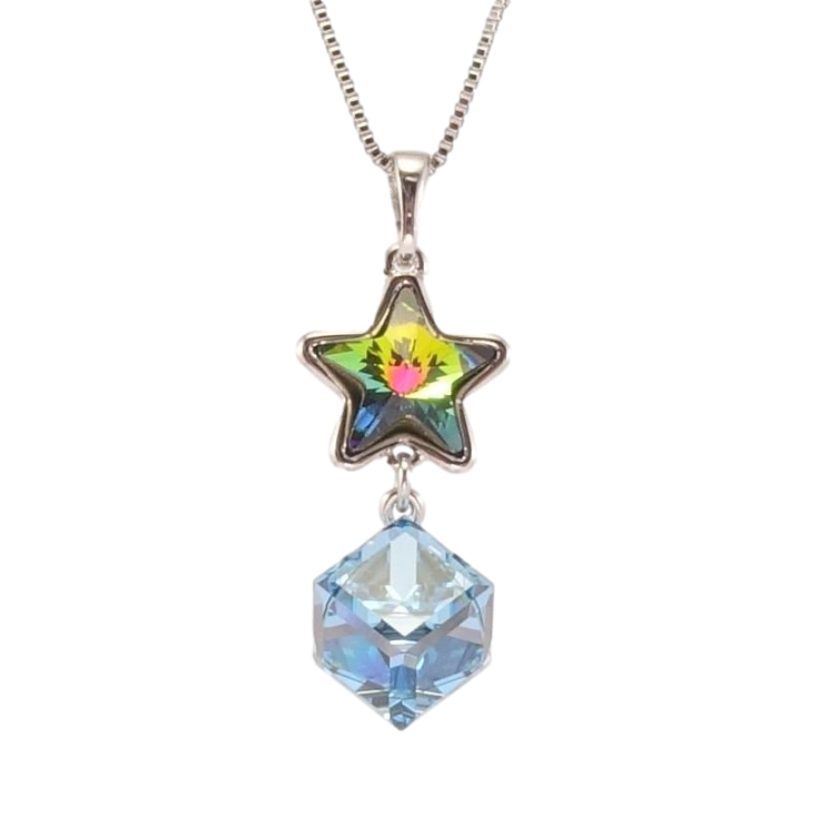 Кулон Xuping цвет Родий с кр-ми Swarovski на цепочке Звезда с кубом кристаллы Vitrail и Aquamarine дл. фото №6