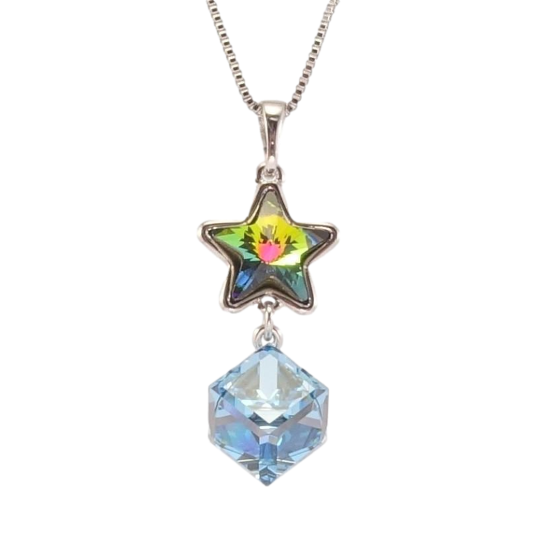 Кулон Xuping колір Родій із кр-ми Swarovski на ланцюжку Зірка з кубом кристали Vitrail і Aquamarine дл. 40-45см х фото №8 Кулон Xuping колір Родій із кр-ми Swarovski на ланцюжку Зірка з кубом кристали Vitrail і Aquamarine дл. 40-45см х фото №8