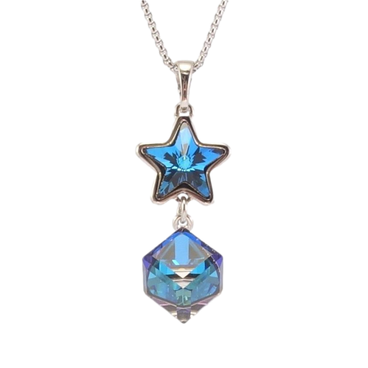 Кулон Xuping цвет Родий с кр-ми Swarovski на цепочке Звезда с кубом кристалл Capri Blue дл. 40-45см х 1мм фото №18