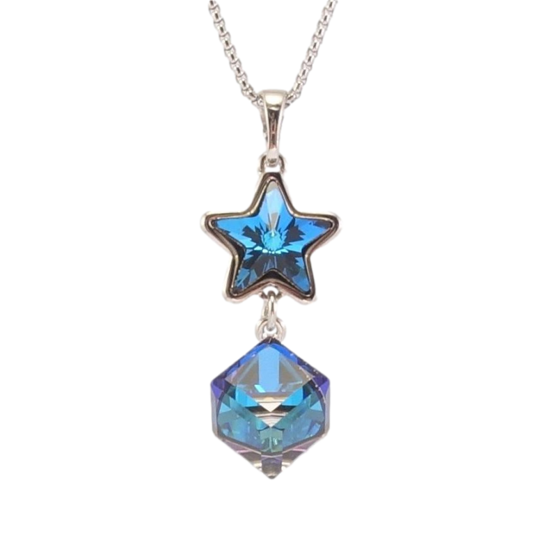 Кулон Xuping колір Родій із кр-ми Swarovski на ланцюжку Зірка з кубом кристал Capri Blue дл. 40-45см х 1мм фото №9 Кулон Xuping колір Родій із кр-ми Swarovski на ланцюжку Зірка з кубом кристал Capri Blue дл. 40-45см х 1мм фото №9