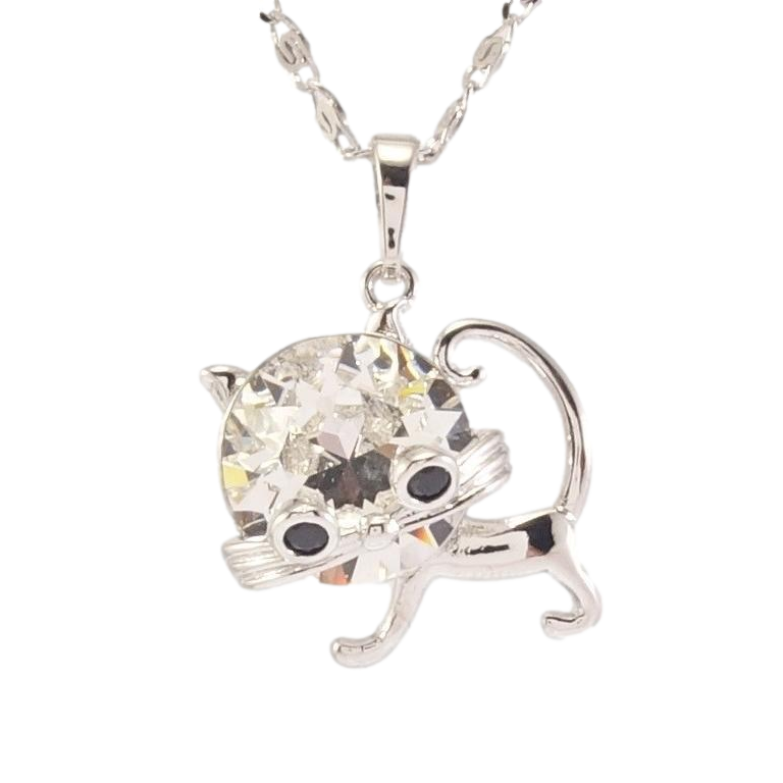 Кулон Xuping колір Родій із кр-ми Swarovski на ланцюжку Кіт кристал Clear дл. 45-50см х 2мм фото №4