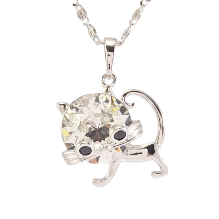 Кулон Xuping цвет Родий с кр-ми Swarovski на цепочке Кот кристалл Clear дл. 45-50см х 2мм фото №1