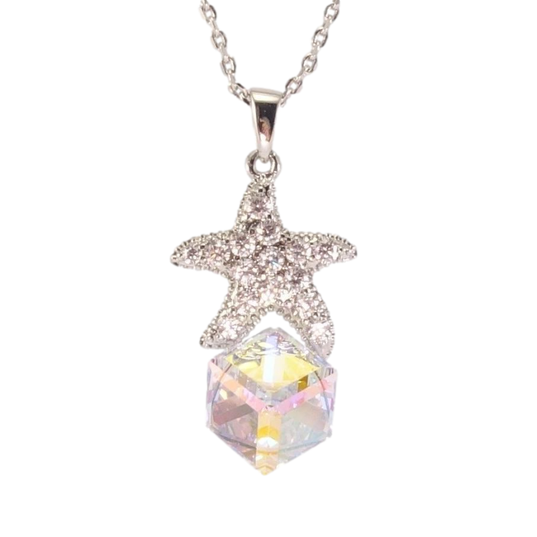 Кулон Xuping колір Родій з кр-ми Swarovski на ланцюжку Кристальний куб Shimmer з морською зіркою дл. 39-44см х 1мм фото №1