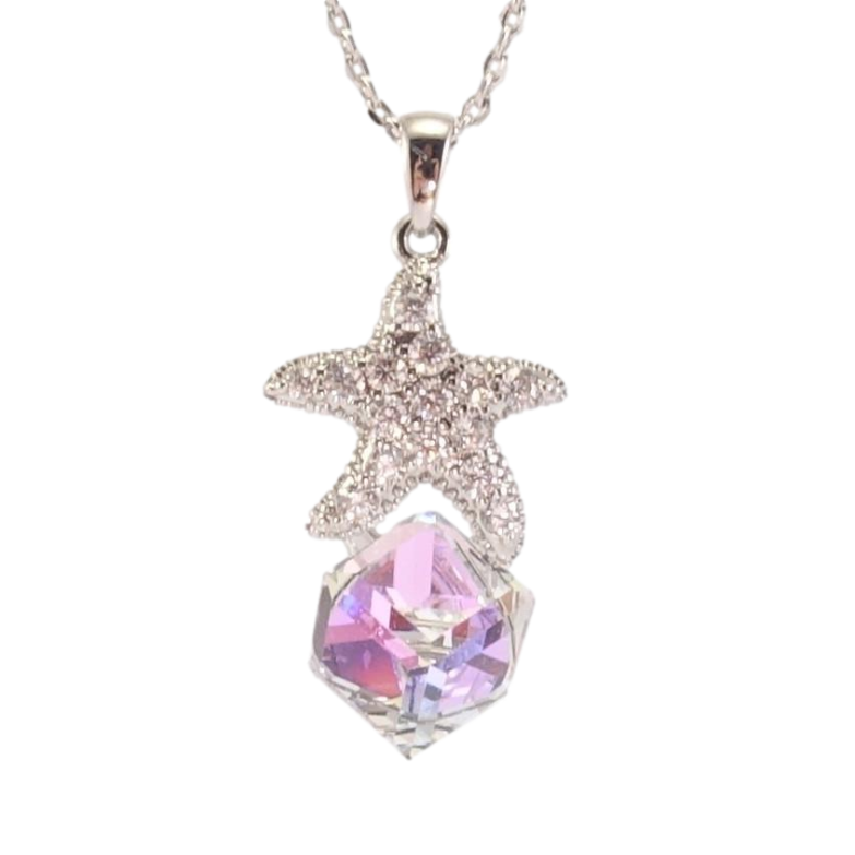 Кулон Xuping колір Родій з кр-ми Swarovski на ланцюжку Кристальний куб Tanzanite з морською зіркою дл. 39-44см х фото №1 Кулон Xuping колір Родій з кр-ми Swarovski на ланцюжку Кристальний куб Tanzanite з морською зіркою дл. 39-44см х фото №1