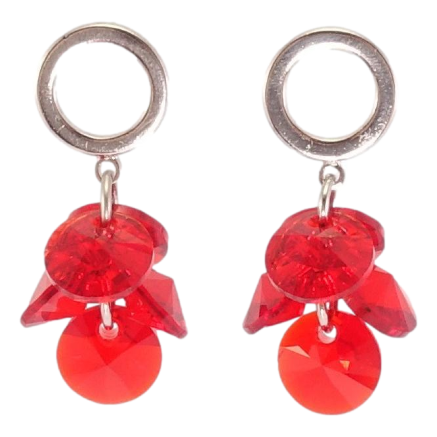 Сережки Xuping колір Родій з кристалами Swarovski пусети Кристали Light Siam на колечках фото №1 Сережки Xuping колір Родій з кристалами Swarovski пусети Кристали Light Siam на колечках фото №1