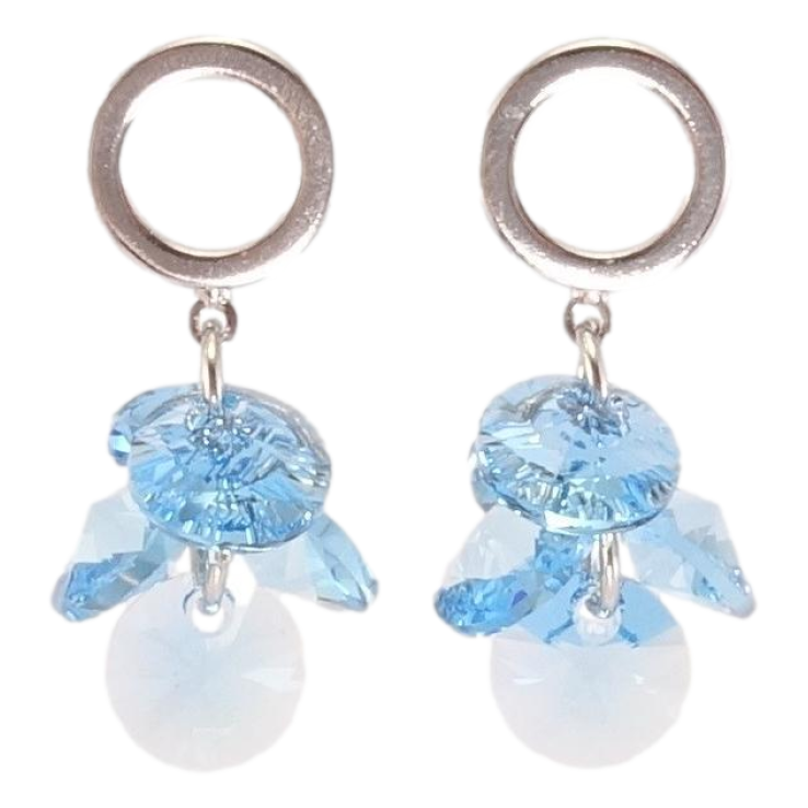 Сережки Xuping колір Родій з кристалами Swarovski пусети Кристали Aquamarine на колечках фото №20