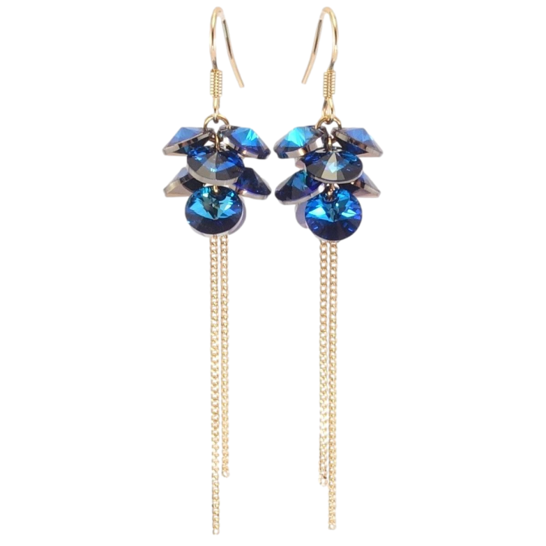 Сережки Xuping колір 18K з кристалами Swarovski французький замок Кристали Metallic Blue з ланцюжками фото №4 Сережки Xuping колір 18K з кристалами Swarovski французький замок Кристали Metallic Blue з ланцюжками фото №4