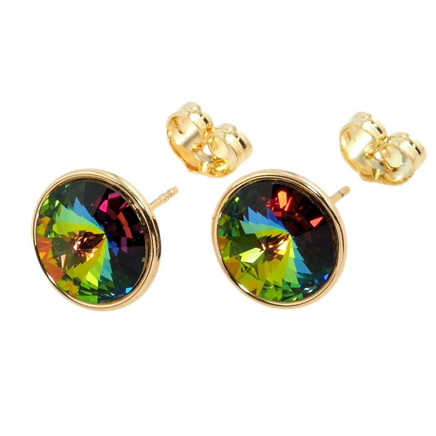 Сережки Xuping колір 18K з кристалами Swarovski пусети Кристали Vitrail Medium в ободковій оправі ø фото №1