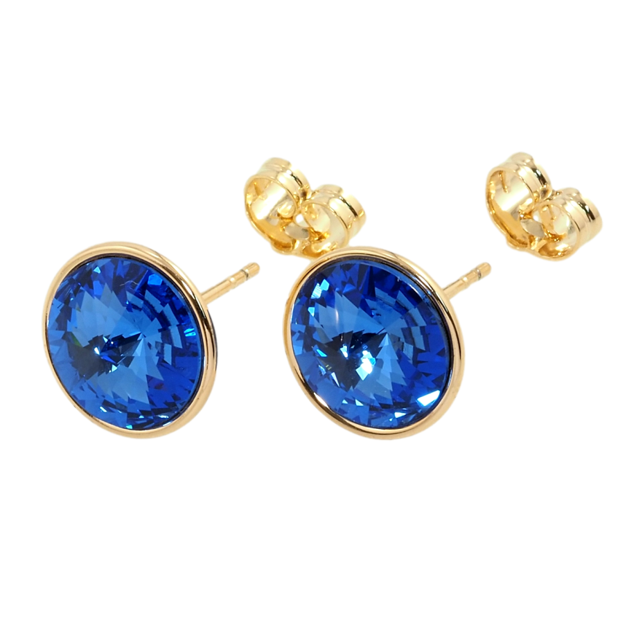 Серьги Xuping цвет 18K с кристаллами Swarovski пусеты Кристаллы Capri Blue в ободковой оправе ø фото №1