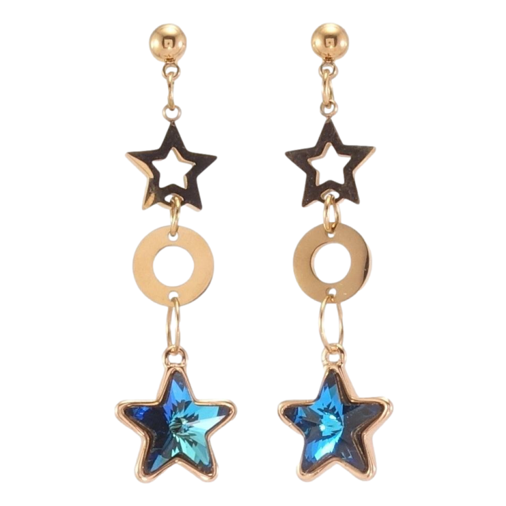 Серьги Xuping цвет РО с кристаллами Swarovski пусеты Звездные подвески с кристаллами Capri Blue фото №11
