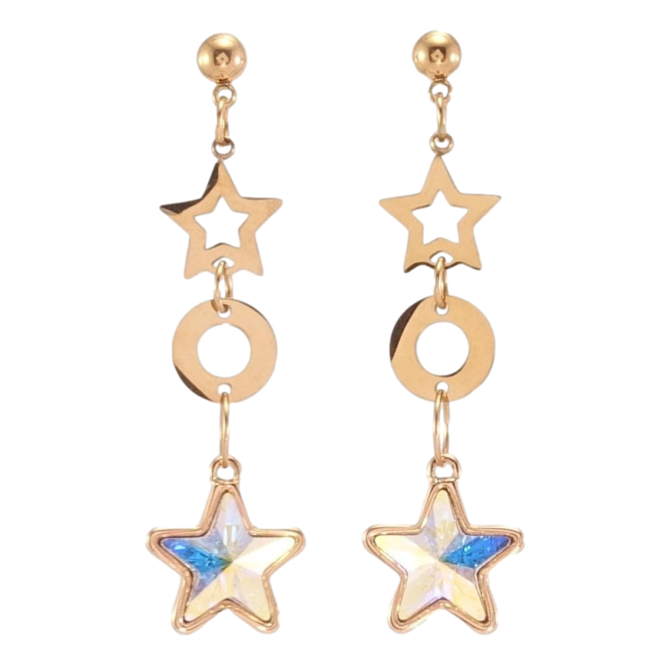 Серьги Xuping цвет РО с кристаллами Swarovski пусеты Звездные подвески с кристаллами АВ фото №10