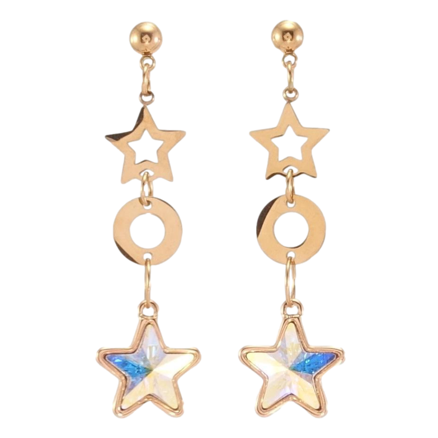 Серьги Xuping цвет РО с кристаллами Swarovski пусеты Звездные подвески с кристаллами АВ фото №1 Серьги Xuping цвет РО с кристаллами Swarovski пусеты Звездные подвески с кристаллами АВ фото №1