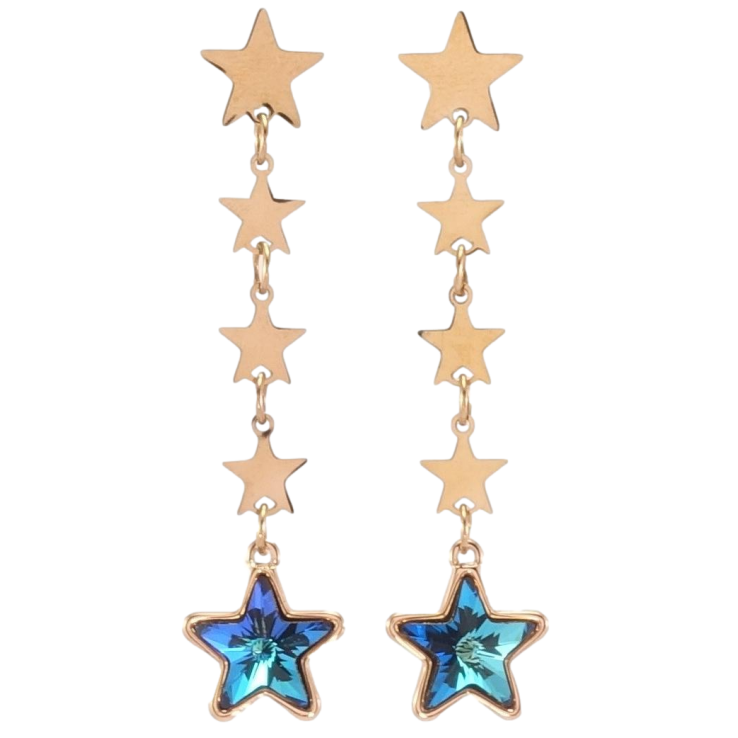 Сережки Xuping колір РВ з кристалами Swarovski пусети Зоряні підвіски з кристалами Capri Blue фото №20