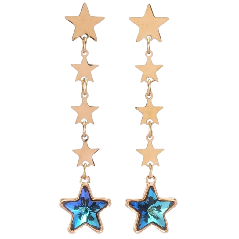 Сережки Xuping колір РВ з кристалами Swarovski пусети Зоряні підвіски з кристалами Capri Blue фото №13