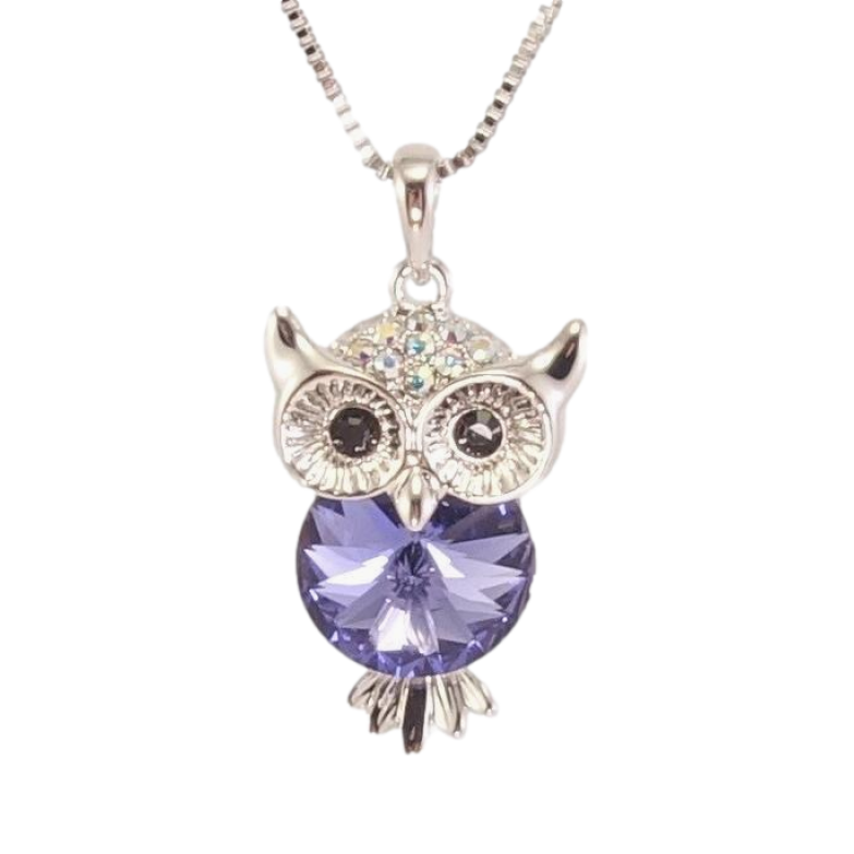 Кулон Xuping колір Родій з кр-ми Swarovski на ланцюжку Сова з кристалом Tanzanite довжина 38.5-43.5см х 1мм фото №2 Кулон Xuping колір Родій з кр-ми Swarovski на ланцюжку Сова з кристалом Tanzanite довжина 38.5-43.5см х 1мм фото №2