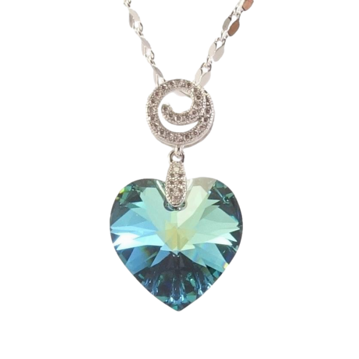 Кулон Xuping колір Родій з кр-ми Swarovski на ланцюжку Кристальне серце Army Green Delite довжина 39-44.5см х 2мм фото №5 Кулон Xuping колір Родій з кр-ми Swarovski на ланцюжку Кристальне серце Army Green Delite довжина 39-44.5см х 2мм фото №5