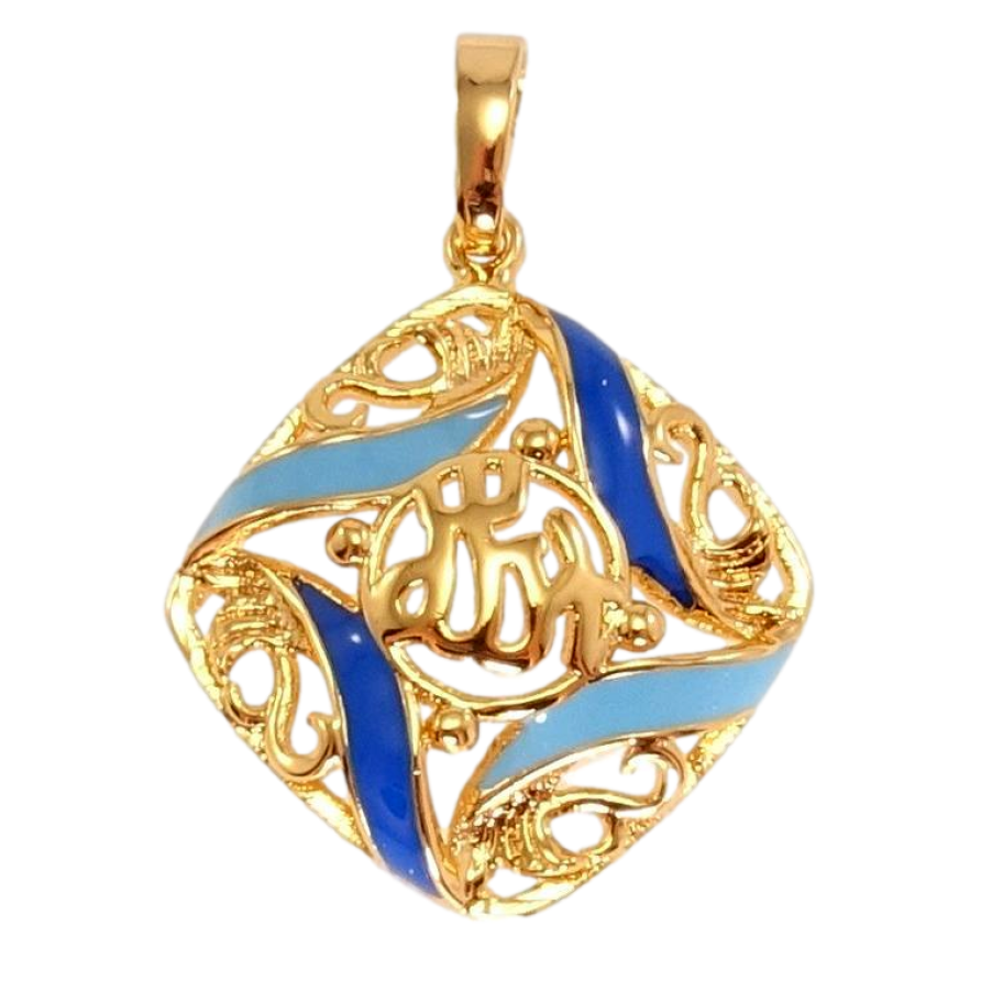Кулон Xuping Позолота 18K Резная подвеска с сине-голубой эмалью и надписью Аллах фото №1 Кулон Xuping Позолота 18K Резная подвеска с сине-голубой эмалью и надписью Аллах фото №1
