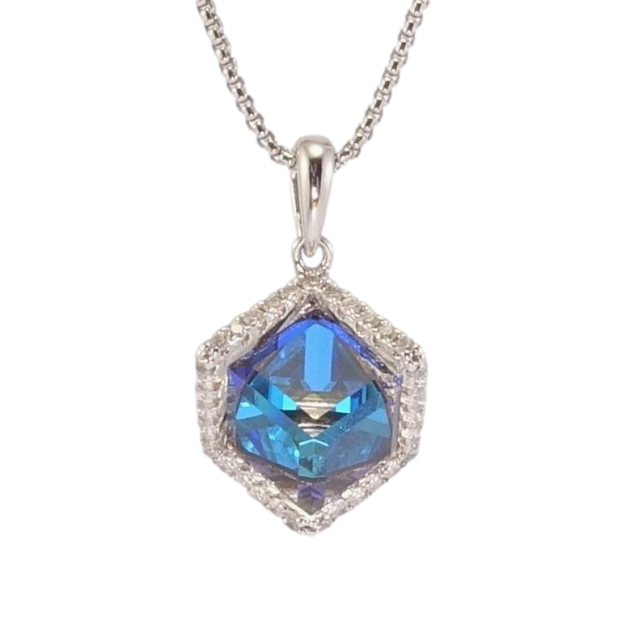 Кулон Xuping колір Родій з кр-ми Swarovski на ланцюжку Кристальний куб в обрамленні кристалів довжина 40.5-46см х 1мм фото №1 Кулон Xuping колір Родій з кр-ми Swarovski на ланцюжку Кристальний куб в обрамленні кристалів довжина 40.5-46см х 1мм фото №1