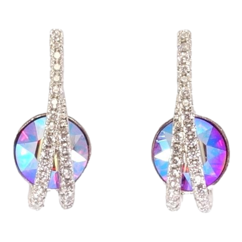 Серьги Xuping цвет Родий с кристаллами Swarovski пусеты Кристаллы Fuchsia Shimmer с дужками из кристаллов фото №2