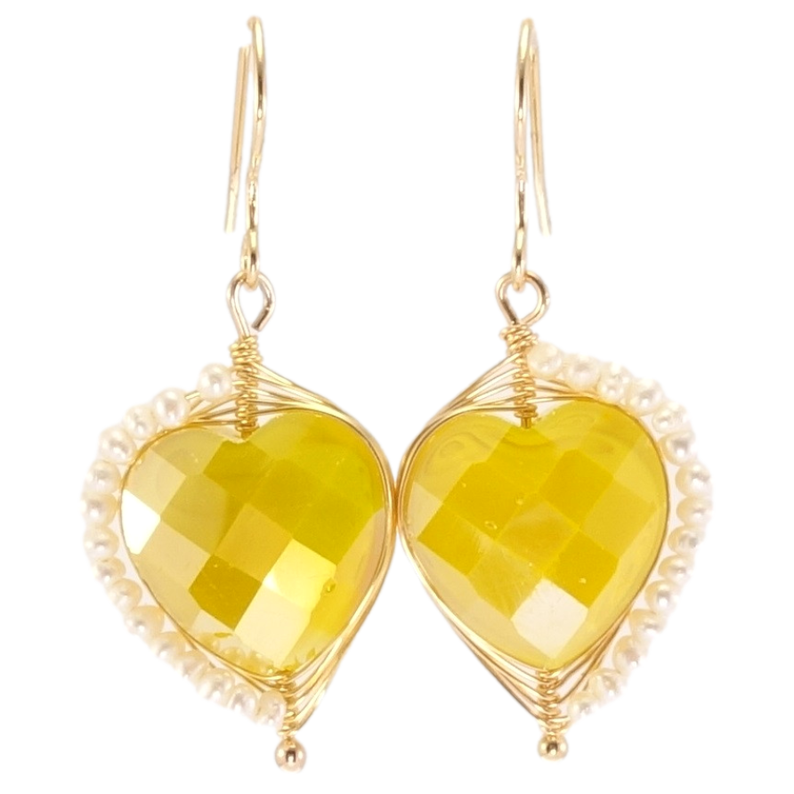 Серьги Xuping Позолота 18K подвески французский замок Желтые сердечки с мелкими жемчужными бусинами фото №1 Серьги Xuping Позолота 18K подвески французский замок Желтые сердечки с мелкими жемчужными бусинами фото №1