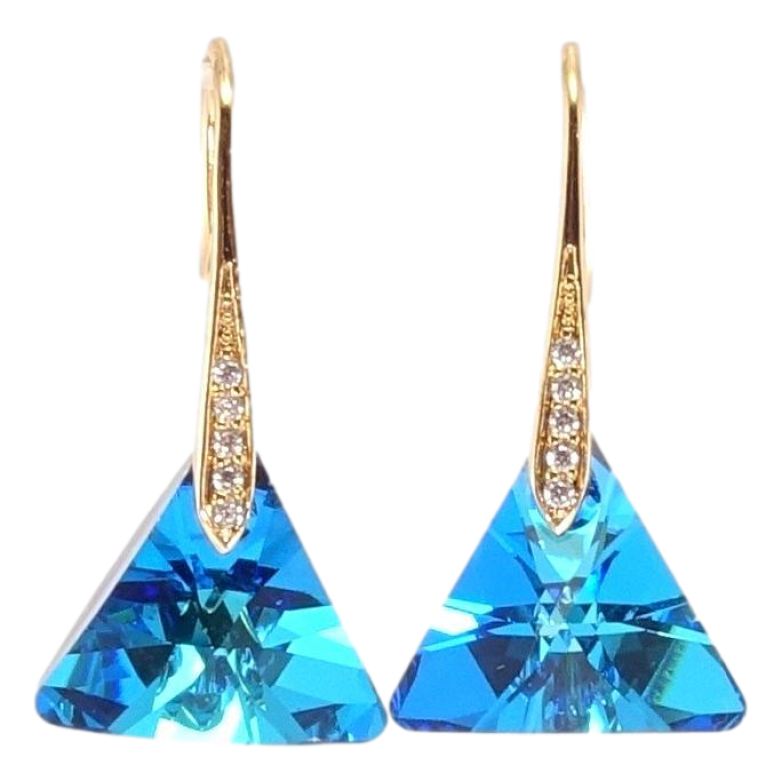 Сережки Xuping колір 18K з кристалами Swarovski французький замок Кристальні трикутники Capri Blue фото №6 Сережки Xuping колір 18K з кристалами Swarovski французький замок Кристальні трикутники Capri Blue фото №6