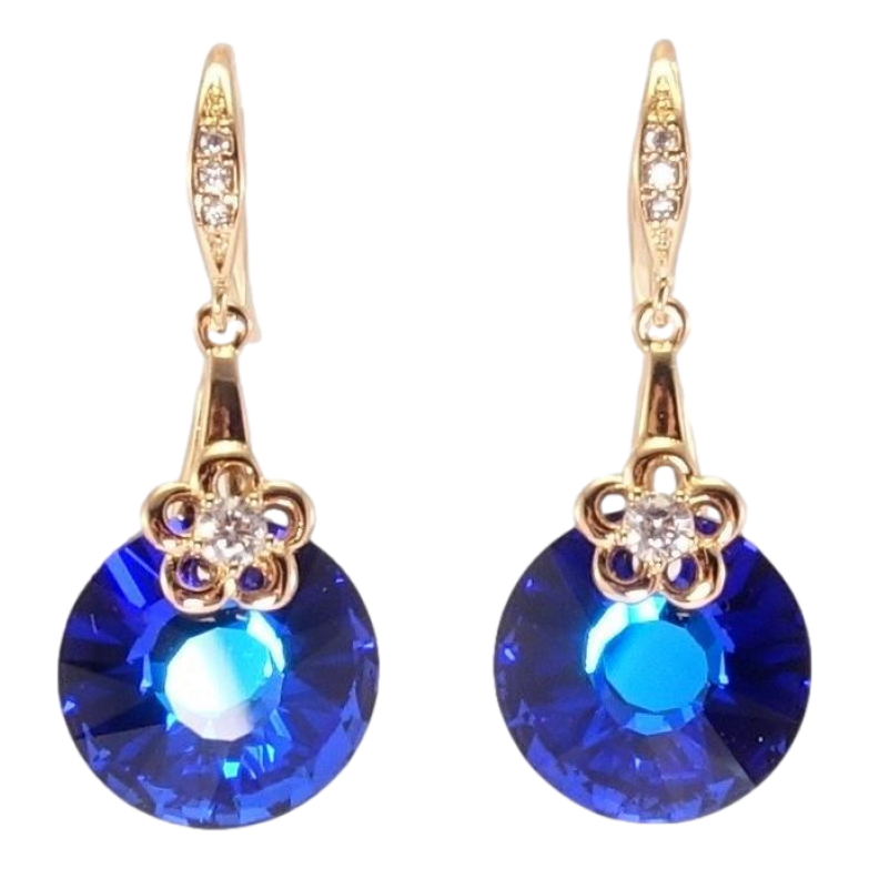 Сережки Xuping колір 18K з кристалами Swarovski французький замок Кристали Bermuda Blue з квіточками фото №3 Сережки Xuping колір 18K з кристалами Swarovski французький замок Кристали Bermuda Blue з квіточками фото №3