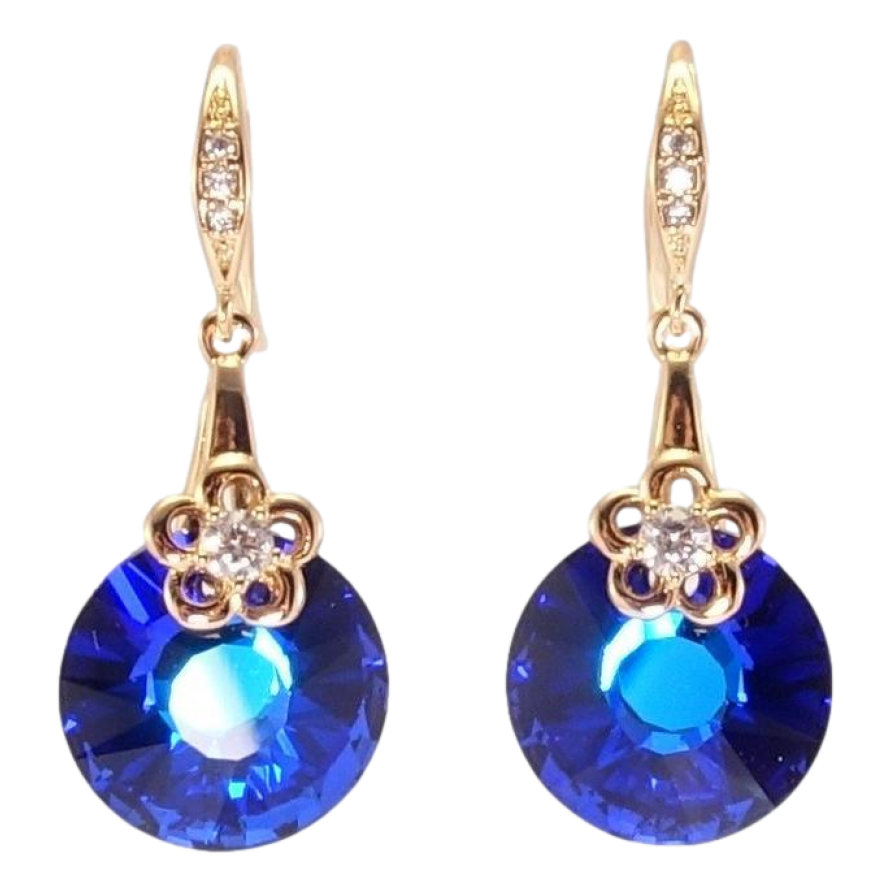 Сережки Xuping колір 18K з кристалами Swarovski французький замок Кристали Bermuda Blue з квіточками фото №1 Сережки Xuping колір 18K з кристалами Swarovski французький замок Кристали Bermuda Blue з квіточками фото №1