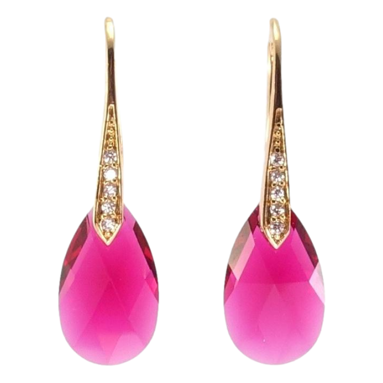 Сережки Xuping колір 18K з кристалами Swarovski французький замок Кристали Fuchsia фото №3