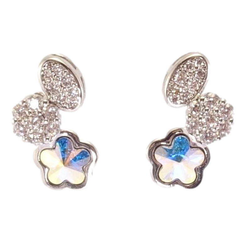 Сережки Xuping колір Родій з кристалами Swarovski пусети Квіточки з кристалом АВ фото №3 Сережки Xuping колір Родій з кристалами Swarovski пусети Квіточки з кристалом АВ фото №3