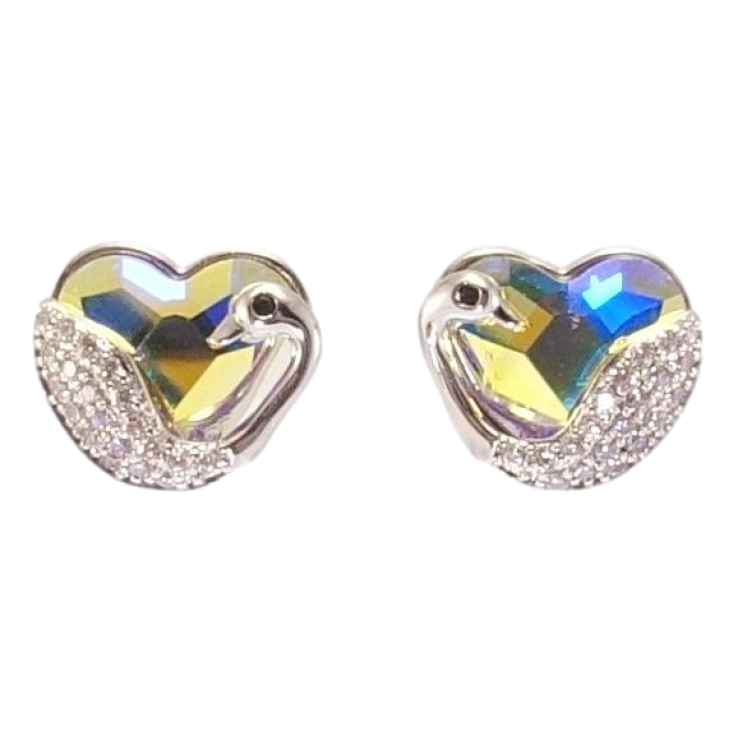 Сережки Xuping колір Родій з кристалами Swarovski пусети Кристальні серця АВ з лебедем фото №3 Сережки Xuping колір Родій з кристалами Swarovski пусети Кристальні серця АВ з лебедем фото №3