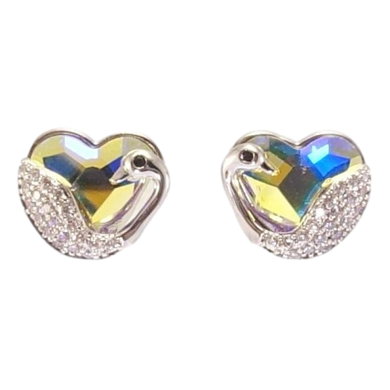 Сережки Xuping колір Родій з кристалами Swarovski пусети Кристальні серця АВ з лебедем фото №2 Сережки Xuping колір Родій з кристалами Swarovski пусети Кристальні серця АВ з лебедем фото №2