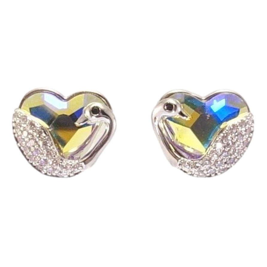 Серьги Xuping цвет Родий с кристаллами Swarovski пусеты Кристальные сердечки АВ с лебедем фото №1 Серьги Xuping цвет Родий с кристаллами Swarovski пусеты Кристальные сердечки АВ с лебедем фото №1