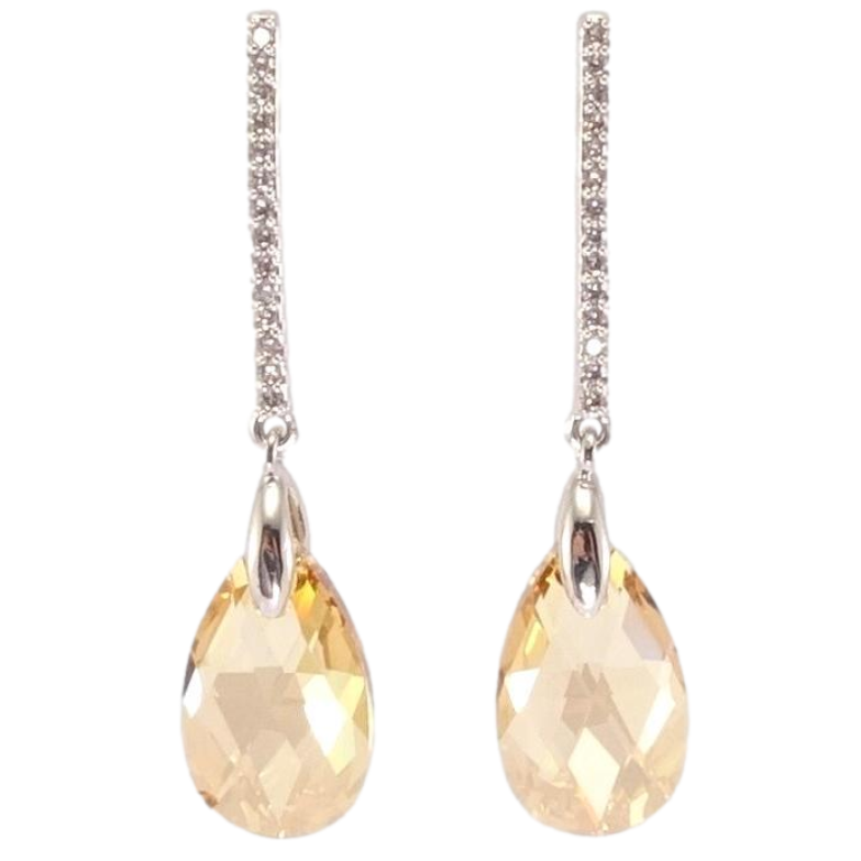 Серьги Xuping цвет Родий с кристаллами Swarovski пусеты Дорожки с кристаллом Light Topaz фото №2