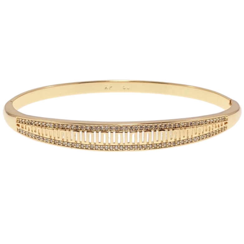 Браслет Xuping Позолота 18K Різьблений меандровий орнамент з доріжками цирконію ø 6см фото №1 Браслет Xuping Позолота 18K Різьблений меандровий орнамент з доріжками цирконію ø 6см фото №1