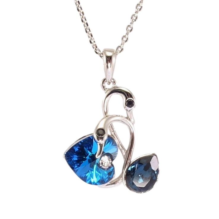 Кулон Xuping колір Родій з кр-ми Swarovski на ланцюжку Лебеді з кристалами Montana та Capri Blue дл. 34-39см х 1мм фото №4 Кулон Xuping колір Родій з кр-ми Swarovski на ланцюжку Лебеді з кристалами Montana та Capri Blue дл. 34-39см х 1мм фото №4