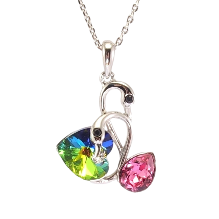 Кулон Xuping колір Родій з кр-ми Swarovski на ланцюжку Лебеді з кристалами Rose та Vitrail Medium дл. 34-39см х 1мм фото №7