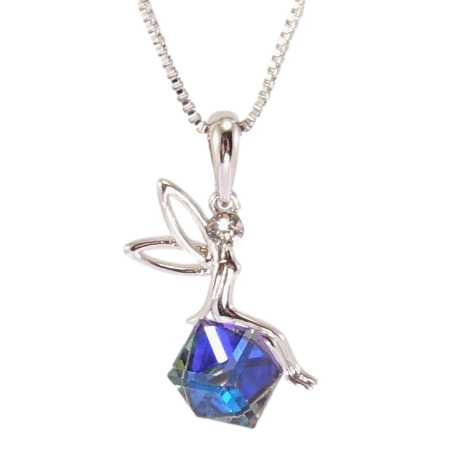 Кулон Xuping цвет Родий с кр-ми Swarovski на цепочке Фея на кристальном кубе Capri Blue дл. 40-45см х 1мм фото №1 Кулон Xuping цвет Родий с кр-ми Swarovski на цепочке Фея на кристальном кубе Capri Blue дл. 40-45см х 1мм фото №1