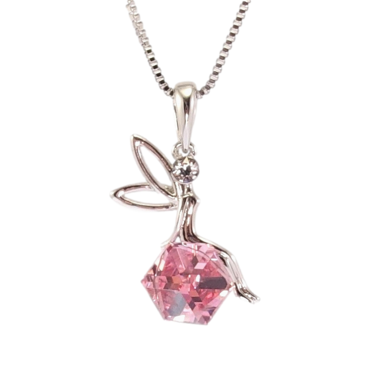 Кулон Xuping цвет Родий с кр-ми Swarovski на цепочке Фея на кристальном кубе Rose дл. 40-45см х 1мм фото №16