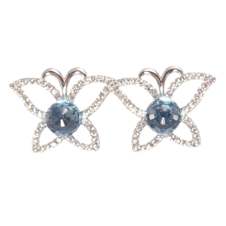 Сережки Xuping колір Родій з кристалами Swarovski пусети Метелики з кристалами Aquamarine фото №9