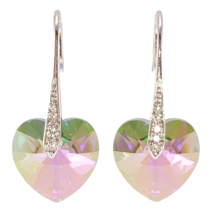 Серьги Xuping цвет Родий с кристаллами Swarovski французский замок Кристальные сердечки Vitrail Light фото №1 Серьги Xuping цвет Родий с кристаллами Swarovski французский замок Кристальные сердечки Vitrail Light фото №1