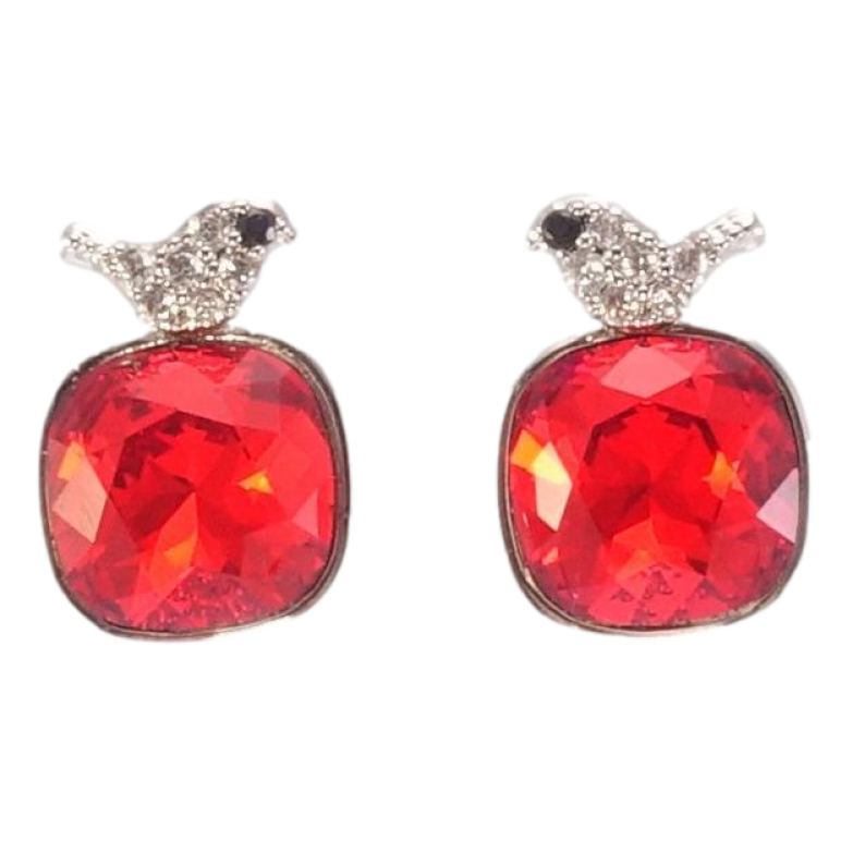 Сережки Xuping колір Родій з кристалами Swarovski пусети Кристали Light Siam з пташками фото №9 Сережки Xuping колір Родій з кристалами Swarovski пусети Кристали Light Siam з пташками фото №9