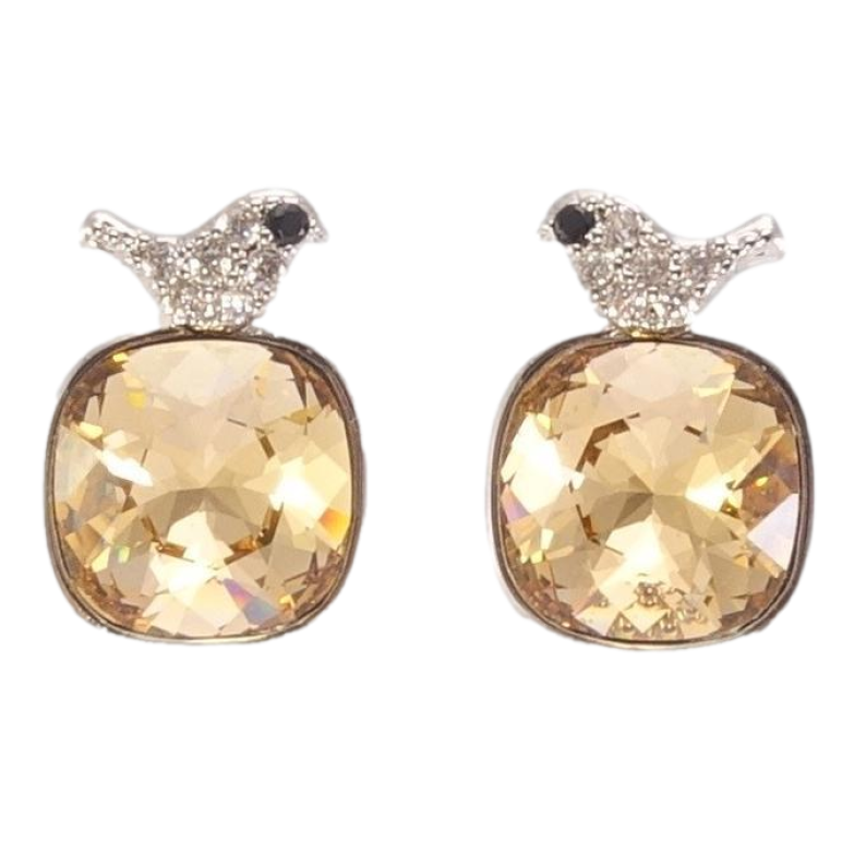 Сережки Xuping колір Родій з кристалами Swarovski пусети Кристали Golden Shadow з пташками фото №4 Сережки Xuping колір Родій з кристалами Swarovski пусети Кристали Golden Shadow з пташками фото №4