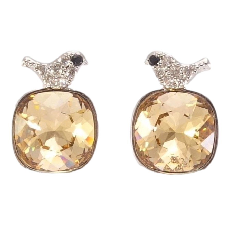 Серьги Xuping цвет Родий с кристаллами Swarovski пусеты Кристаллы Golden Shadow с птичками фото №1 Серьги Xuping цвет Родий с кристаллами Swarovski пусеты Кристаллы Golden Shadow с птичками фото №1