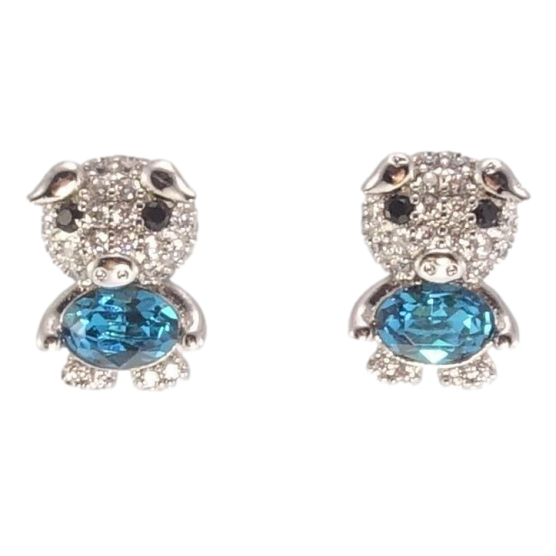 Серьги Xuping цвет Родий с кристаллами Swarovski пусеты Хрюшки с кристаллами Aquamarine фото №3