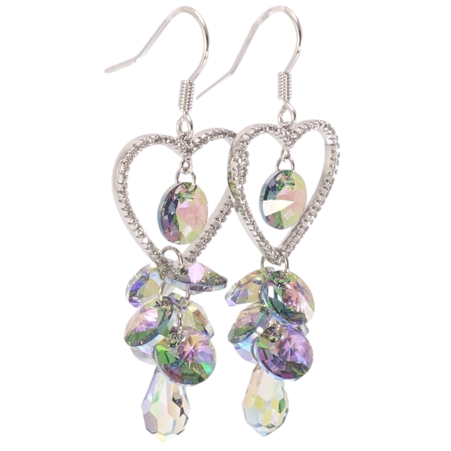 Сережки Xuping колір Родій з кристалами Swarovski французький замок Сердечки з кристалами Vitrail Light фото №1 Сережки Xuping колір Родій з кристалами Swarovski французький замок Сердечки з кристалами Vitrail Light фото №1