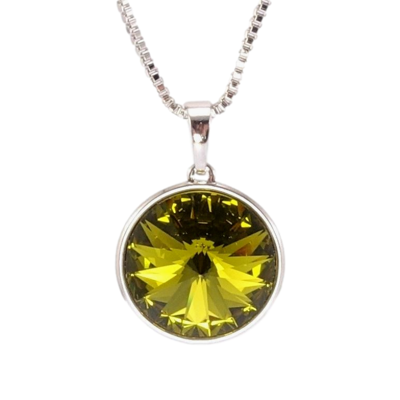 Кулон Xuping колір Родій з кр-ми Swarovski на ланцюжку Кристал Olivine ø 16мм довжина 41-46см х 1мм фото №2 Кулон Xuping колір Родій з кр-ми Swarovski на ланцюжку Кристал Olivine ø 16мм довжина 41-46см х 1мм фото №2