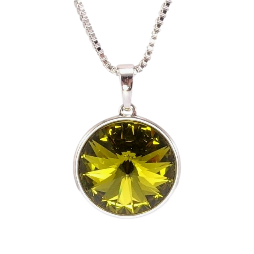 Кулон Xuping колір Родій з кр-ми Swarovski на ланцюжку Кристал Olivine ø 16мм довжина 41-46см х 1мм фото №1 Кулон Xuping колір Родій з кр-ми Swarovski на ланцюжку Кристал Olivine ø 16мм довжина 41-46см х 1мм фото №1