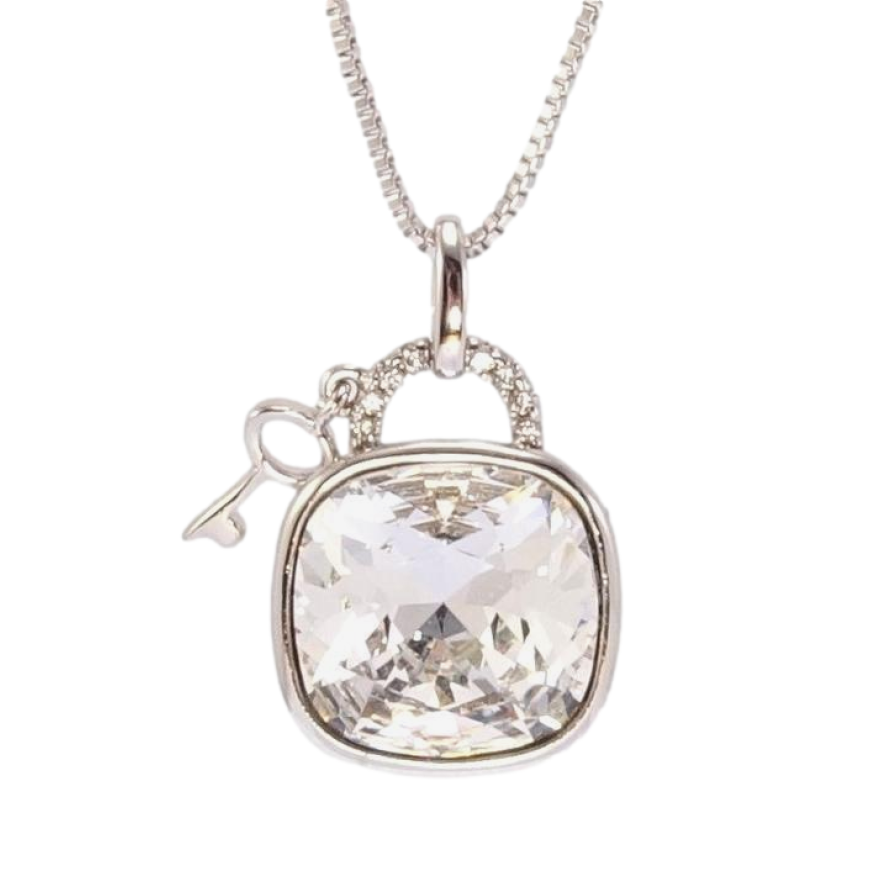 Кулон Xuping колір Родій з кр-ми Swarovski на ланцюжку Замок із ключиком, кристал Clear довжина 40,5-45,5см х 1мм фото №1 Кулон Xuping колір Родій з кр-ми Swarovski на ланцюжку Замок із ключиком, кристал Clear довжина 40,5-45,5см х 1мм фото №1