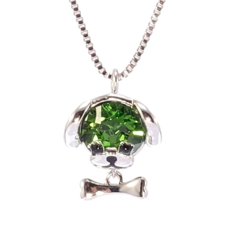 Кулон Xuping колір Родій з кр-ми Swarovski на ланцюжку Собачка кристал Fern Green довжина 40,5-45,5см х 1мм фото №3